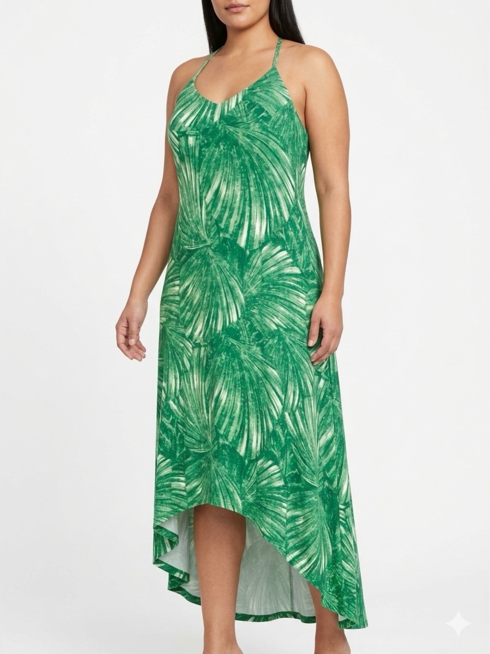 C&C CALIFORNIA NWT Green Palm High Low Maxi Dress L